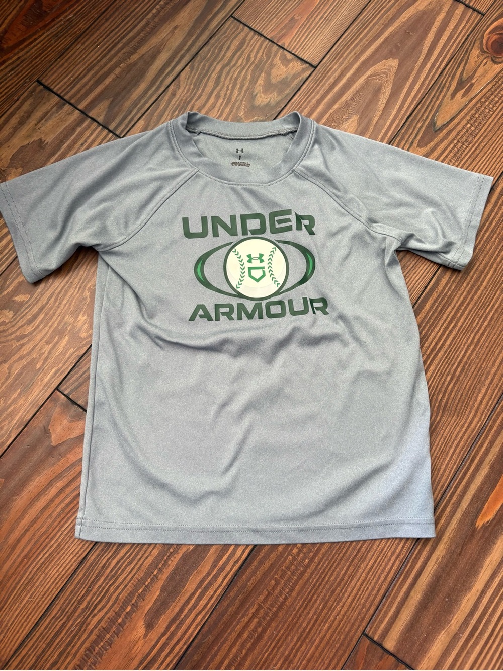 Under Armour Gray Tee with Green Logo Baseball Graphic